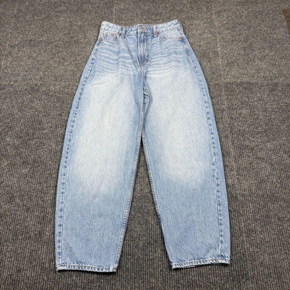 HM &Denim Womens 27x27 High Waisted Barrel Leg Jeans Light Wash Blue Relaxed Fit